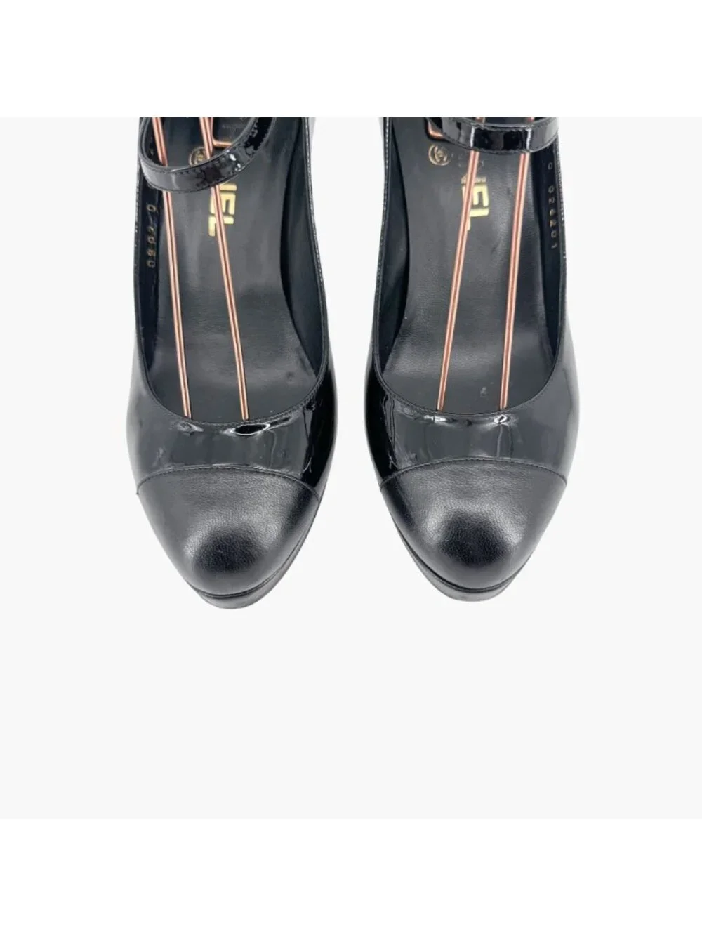 Chanel Platform Pumps Size 38 US 7-7.5 Black Patent Cap Toe Mary Jane Mid Heel - Picture 4 of 15